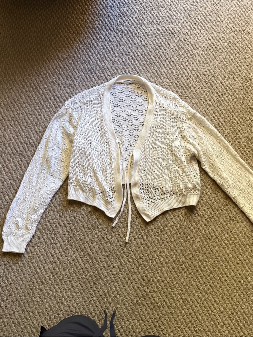 Celebrity Pink Cream Open-Knit Tie-Front Cardigan